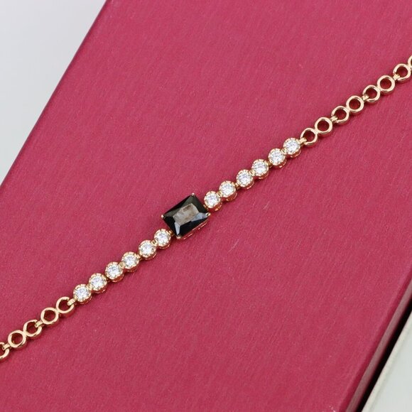 Gold Plated Yellow Bracelet with Black and White Stones, XPBL0630 - Picture 10 of 12